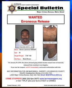Steven Lawrence Wright is seen in a bulletin provided by the Los Angeles County Sheriff's Department.