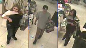 Surveillance photos distributed by the Chino Hills Police Department show three people wanted for shoplifting at a Victoria's Secret store.