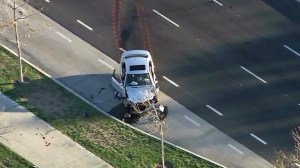 A damaged Mercedes-Benz is seen in Santa Ana following a fatal crash on Feb. 8, 2016. (Credit: CNN)