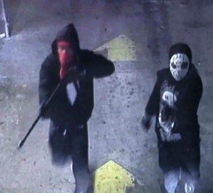 San Bernardino police distributed images of two masked men who robbed a dairy, killing the owner, on Jan. 29, 2016. 