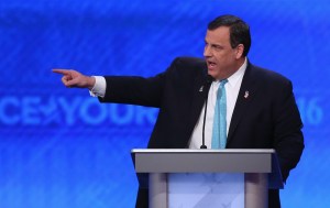 Republican presidential candidate New Jersey Governor Chris Christie participates in the Republican presidential debate at St. Anselm College Febr. 6, 2016, in Manchester, New Hampshire. (Credit: Joe Raedle/Getty Images)