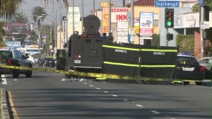 An investigation was underway after police opened fire in Inglewood on Feb. 21, 2016. (Credit: KTLA) 