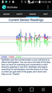 A screenshot from the Berkeley Seismological Laboratory shows the MyShake app, released for Android devices on Feb. 12, 2016.