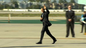 President Barack Obama arrives at LAX on Feb. 11, 2016. (Credit: pool)