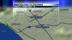 Drivers were urged to avoid these areas Friday morning due to the president's travels. (Credit: KTLA)