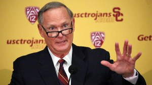 USC Athletic Director Pat Haden speaks at a news conference at the university on Oct. 13. (Credit: Al Seib / Los Angeles Times)