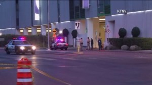 Police investigate a triple shooting that occurred near the Las Vegas strip on Feb. 19, 2016. (Credit: KTNV)