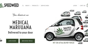 A screenshot shows the homepage of Speed Weed's website. The company offers delivery of medical marijuana in Los Angeles. (Credit: SpeedWeed.com)