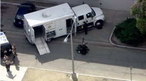 A bomb-squad robot was deployed on the Valley College campus on March 30, 2016. (Credit: KTLA)