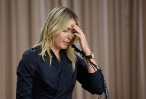 Tennis player Maria Sharapova addresses the media regarding a failed drug test at a hotel in downtown Los Angeles on March 16, 2016. (Credit: Kevork Djansezian/Getty Images)