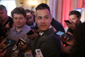 Corey Lewandowski campaign manager for Republican presidential candidate Donald Trump speaks with the media before former presidential candidate Ben Carson gives his endorsement to Mr. Trump at the Mar-A-Lago Club on March 11, 2016 in Palm Beach, Florida. (Credit: Joe Raedle/Getty Images)