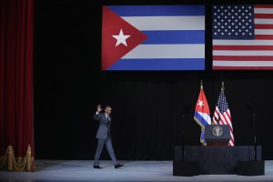 U.S. President Barack Obama walks onto stage before delivering remarks at the Gran Teatro de la Habana Alicia Alonso in the hisoric Habana Vieja, or Old Havana, neighborhood March 22, 2016 in Havana, Cuba. (Credit: Chip Somodevilla/Getty Images)