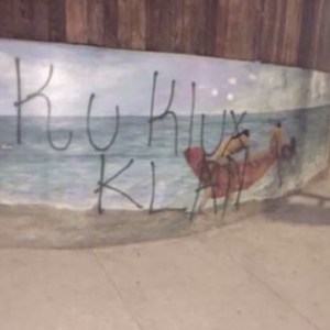 A Twitter user posted this image of graffiti at Palisades High School in March 2016. The tweet was later deleted.