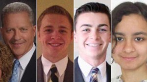 Richard Norby, Mason Wells, Joseph Empey, and Fanny Rachel Clain, left to right, are shown in photos provided by the LDS Church on March 22, 2016, when they were injured in a explosion at the Brussels airport. 