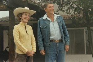 President and First Lady Nancy Reagan enjoying their time away from Washington, DC, in front of their Ranch house at Rancho del Cielo in Santa Barbara on August 13, 1981. (Credit:The Ronald Reagan Presidential Library and Museum) 