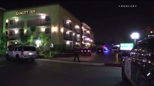 A man was shot by police Tuesday night at a Quality Inn hotel in Ontario. (Credit: Loudlabs)