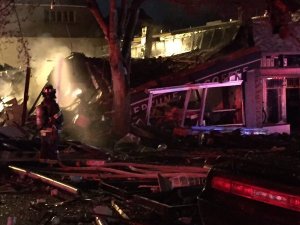 A massive explosion ripped through Seattle early Wednesday -- obliterating at least one building, damaging several others and sending nine firefighters to a hospital in the Washington state city. (Credit: Seattle Fire Dept.)