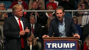 Eric Trump campaigns with his father, republican presidential candidate, Donald Trump in Biloxi, Mississippi.