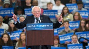 Democratic presidential candidate Senator Bernie Sanders (D-VT) speaks to guests during a rally at Macomb Community College on March 5, 2016, in Warren, Michigan. (Credit: Scott Olson/Getty Images)