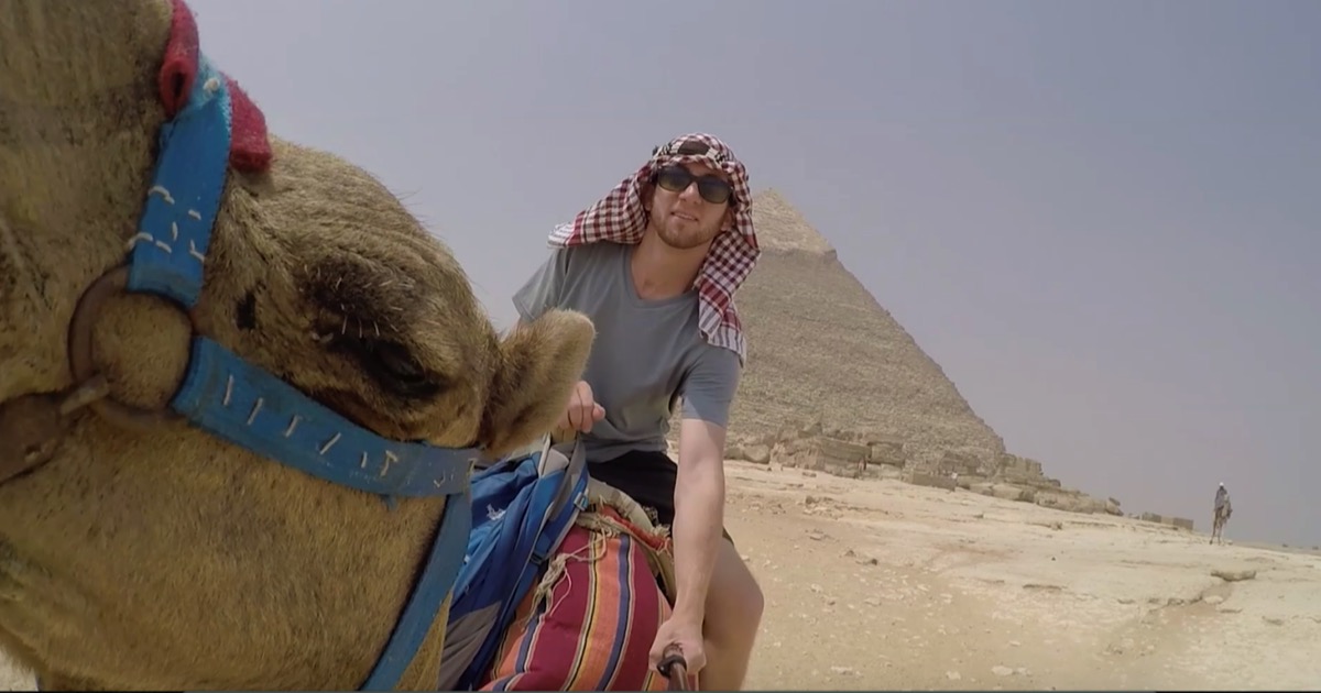 Snapchatter Drew Binsky on a camel