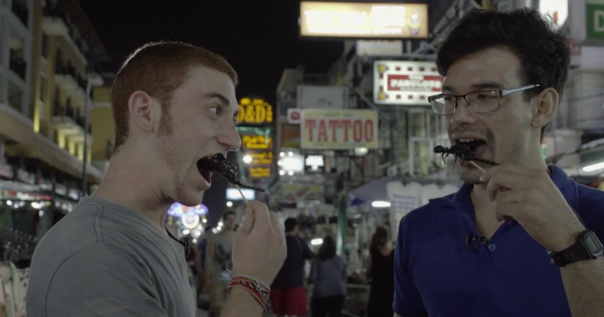 Drew eating scorpions on his new show "Travel Hungry"