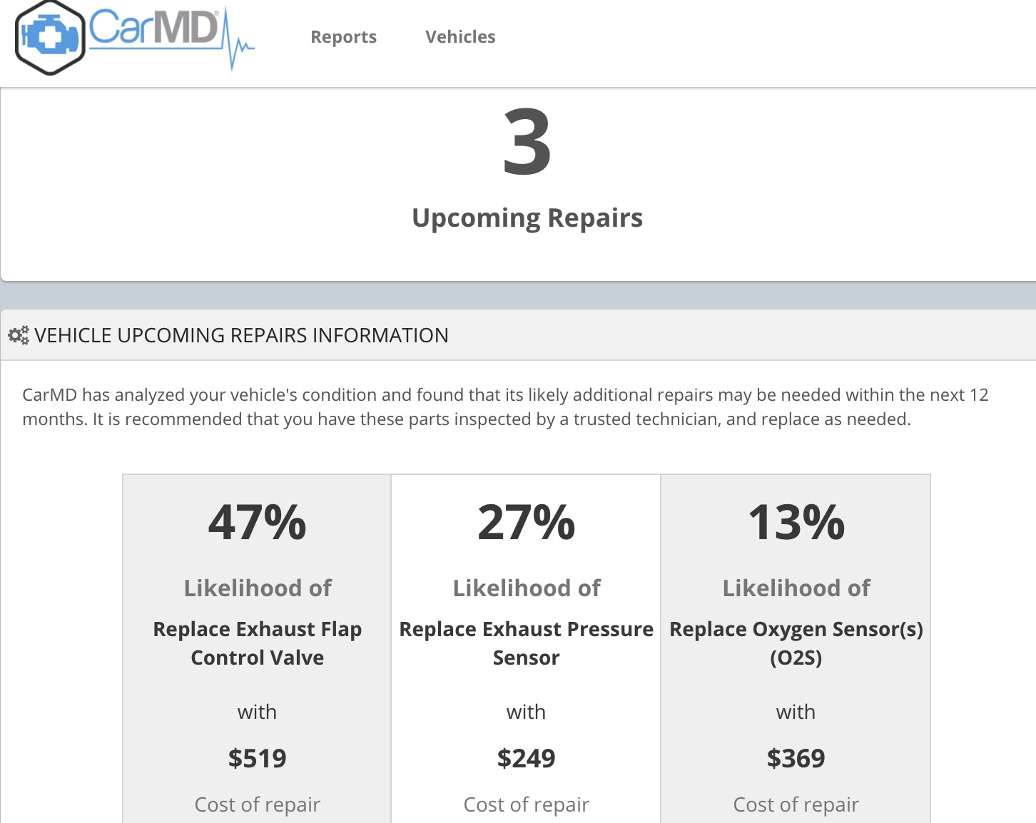 car md health history reports