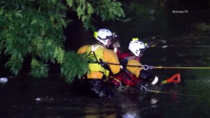 An LAFD swift water rescue team pulled a person stranded in the Los Angeles River on March 6, 2016. (Credit: OnScene TV) 