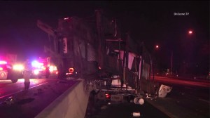 A big rig overturned on the 101 Freeway in Thousand Oaks on April 8, 2016. (Credit: OnScene.TV)