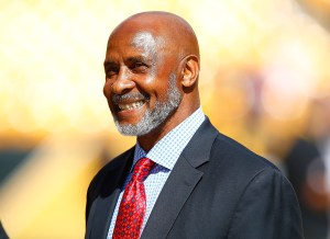 Former Pittsburgh Steelers and USC Trojans player Lynn Swann watches warmups from the sideline prior to the game against the San Francisco 49ers on Sept. 20, 2015. (Credit: Jared Wickerham/Getty Images)