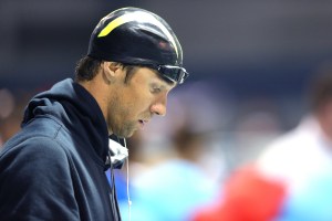 Michael Phelps is seen prior to the men's 100 meter freestyle championship final during day three of the Arena Pro Swim Series at the YMCA of Central Florida Aquatic Center on March 5, 2016 in Orlando, Florida. (Credit: Alex Menendez/Getty Images)