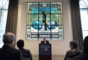 Mike Pride, administrator of The Pulitzer Prizes, announces the 2016 Pulitzer Prize winners at Columbia University in New York on April 18, 2016. (Credit: JEWEL SAMAD/AFP/Getty Images)