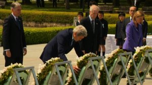 U.S. Secretary of State John Kerry has become the first sitting secretary of state to visit the revered memorial to the nuclear bombing of Hiroshima. (Credit: POOL)