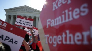 Pro-immigration activists gather in front of the U.S. Supreme Court on April 18, 2016 in Washington, DC. (Credit: Alex Wong/Getty Images)