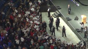 Donald Trump signs autographs for  supporters following a speech in Costa Mesa on April 28, 2016. (Credit: KTLA) 