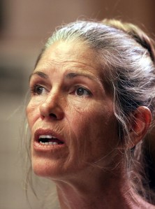 Leslie Van Houten, a former follower of Charles Manson, during a parole hearing in 2002. (Credit: Damian Dovarganes/AFP/Getty Images)
