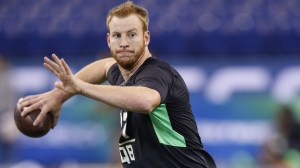 Quarterback Carson Wentz of North Dakota State throws during the 2016 NFL Scouting Combine at Lucas Oil Stadium on February 27, 2016 in Indianapolis, Indiana. (Credit: Joe Robbins/Getty Images)