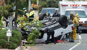 Authorities respond to a crash in the 8400 block of Viaverde Drive in Whittier on April 26, 2016. (Credit: Keith Durflinger/Whittier Daily News)