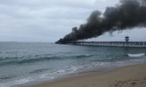 Viewer Michael Sosa sent this photo to KTLA of a fire burning at the end of the Seal Beach Pier on May 20, 2016. 