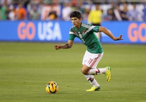 Alan Pulido of Mexico handles the ball during the International Friendly against USA at University of Phoenix Stadium on April 2, 2014, in Glendale, Arizona. (Credit: Christian Petersen/Getty Images)