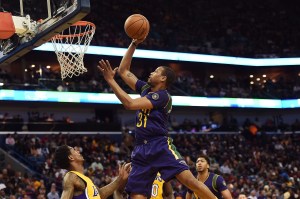 Bryce Dejean-Jones of the New Orleans Pelicans drives to the basket during the first half of a game against the Los Angeles Lakers at the Smoothie King Center on February 4, 2016, in New Orleans, Louisiana. (Credit: Stacy Revere/Getty Images)