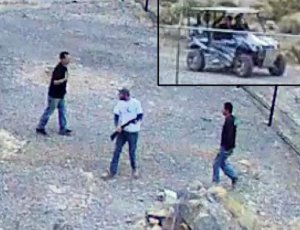 The National Park Service posted this photo on May 6 showing three men suspected of vandalism at Death Valley National Park on April 30. 