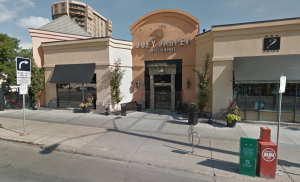 The Joey restaurant on Jasper Avenue in Edmonton, Alberta, is shown in a Street View image from Google Maps.