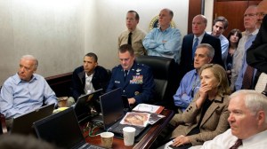 President Barack Obama and Vice President Joe Biden, along with members of the national security team, receive an update on the mission against Osama bin Laden in the Situation Room of the White House, May 1, 2011. (Credit: Pete Souza/The White House