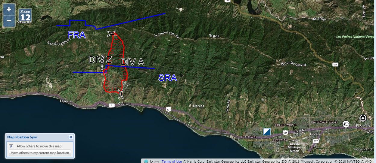 A map shows the boundaries of the Scherpa Fire as of the evening of June 16, 2016. (Credit: Santa Barbara County)