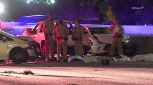Three people were killed on the 405 Freeway in a crash in Carson on June 17, 2016. (Credit: OnScene.TV)