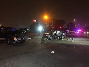 Two vehicles are seen at an Escondido intersection on June 5, 2016, after a suspected DUI crash in Escondido that killed a pregnant woman's unborn child. (Credit: Escondido Police Department)