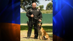 The Long Beach Police Department released this photo of Credo with his handler, Officer Mike Parcells.