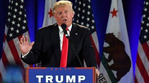 Republican presidential candidate Donald Trump speaks during a rally at the San Jose Convention Center in San Jose on June 2, 2016. (Credit: JOSH EDELSON/AFP/Getty Images)