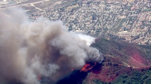 Smoke rises from wildfires burning above the San Gabriel Valley on June 20, 2016. (Credit: KTLA)