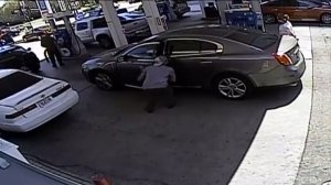 A thief is seen in surveillance video provided by the gas station. 